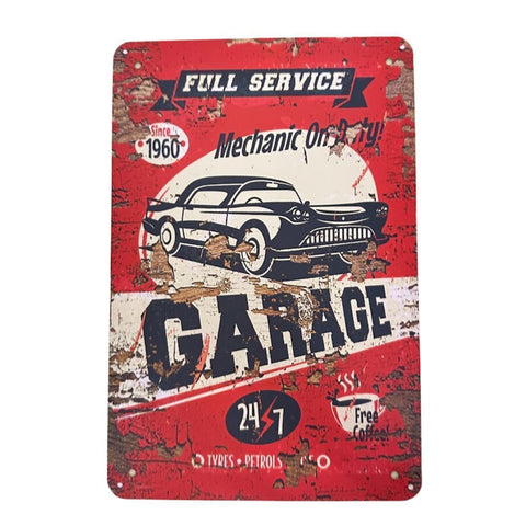 レトロ ブリキ看板 GARAGE SERVICE 20×30cm