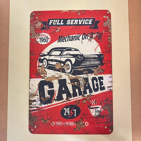 レトロ ブリキ看板 GARAGE SERVICE 20×30cm