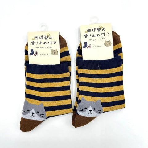 肉球型の滑り止め付き ロークルーソックス 猫 2足×23～25cmセット