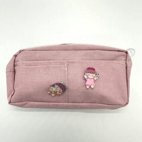 バッチ付き かわいいペンケース ピンク 22.5cm