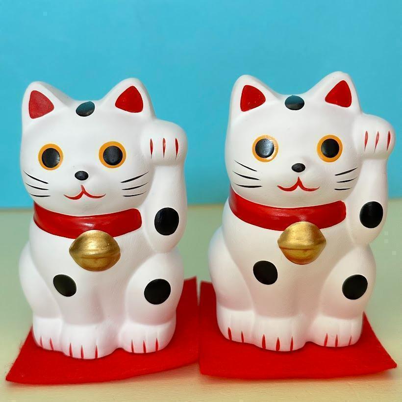 陶器招き猫 中 2個セット 7.5cm