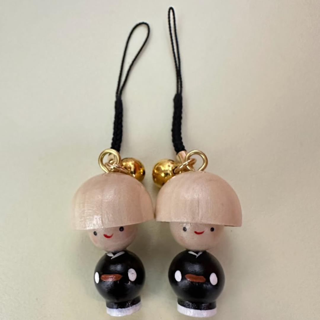 木製坊主 キーホルダー2個セット 11cm