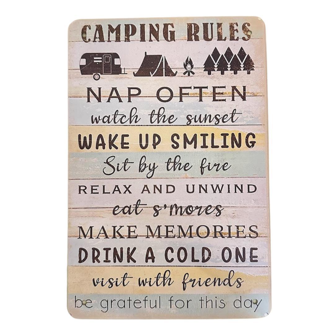 レトロ ブリキ看板 CAMPING RULES 20×30cm