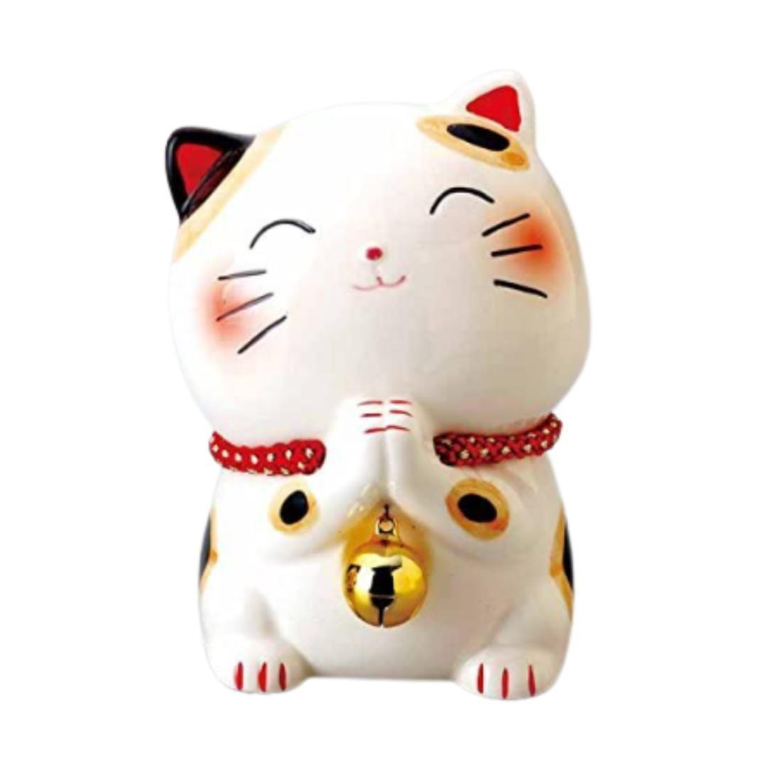 金鈴願い猫 貯金箱 11cm