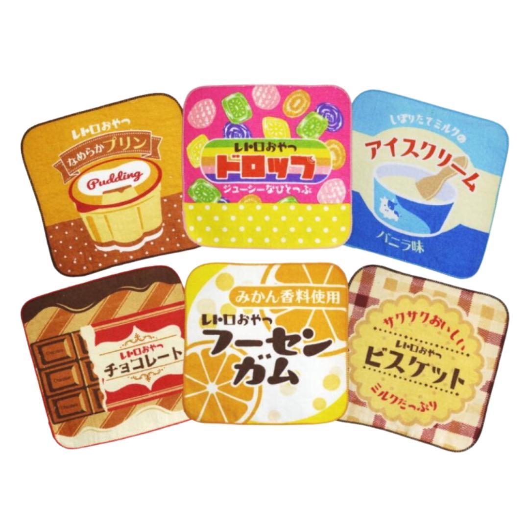 レトロ おやつ ミニ タオル ハンカチ 6枚×20cmセット