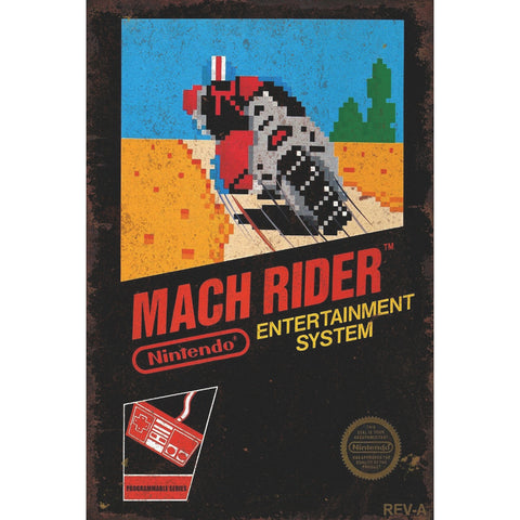 ブリキ看板 レトロ 任天堂 マッハライダー MACH RIDER NES ゲーム ポスター風