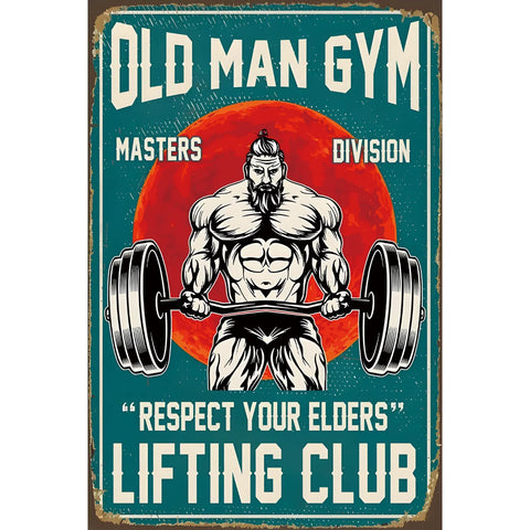 ジム 筋トレ OLD MAN GYM 筋肉 バーベル トレーニング ブリキ看板 レトロ インテリア 雑貨