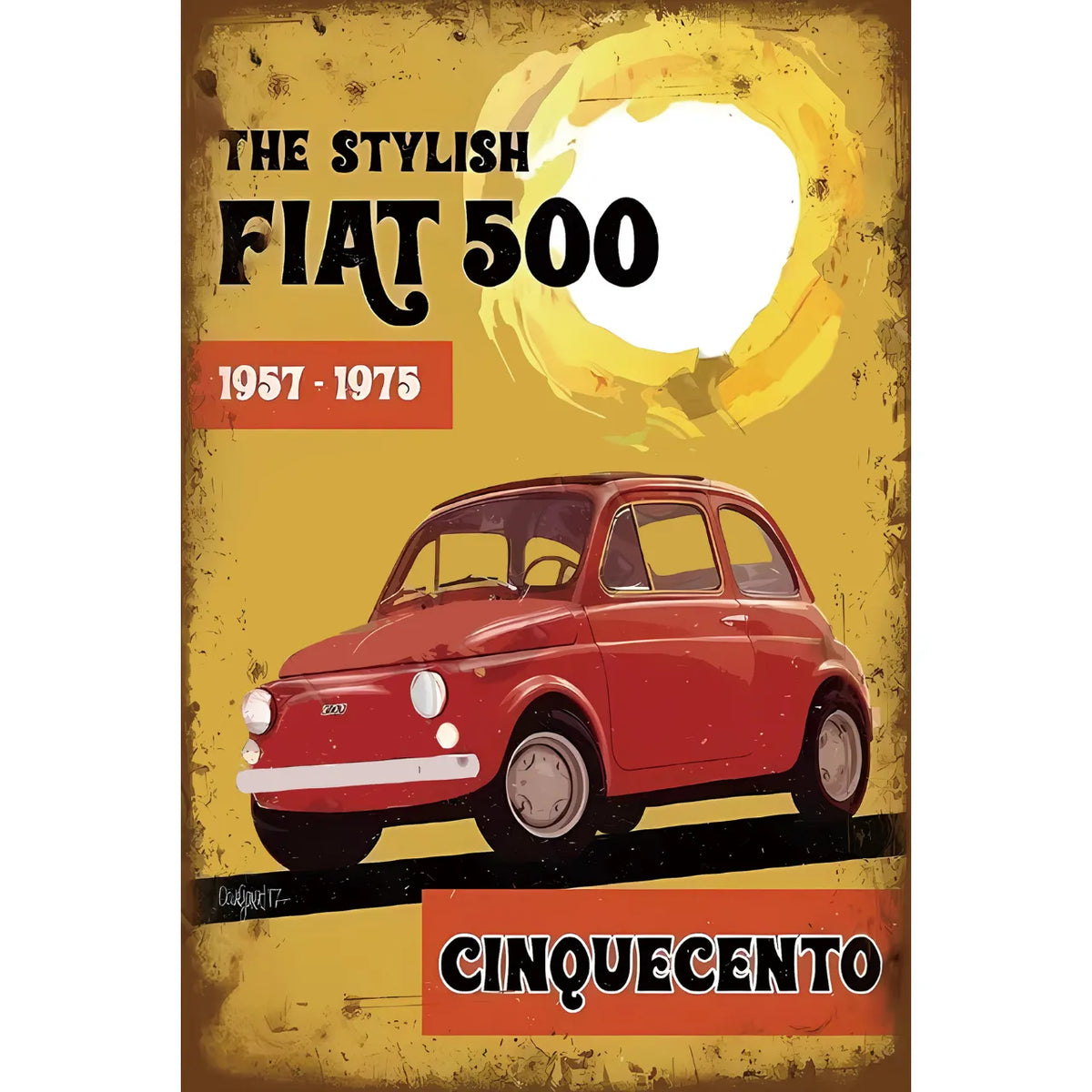 FIAT500 フィアット チンクエチェント クラシックカー ヴィンテージ レトロ ブリキ看板 インテリア 雑貨