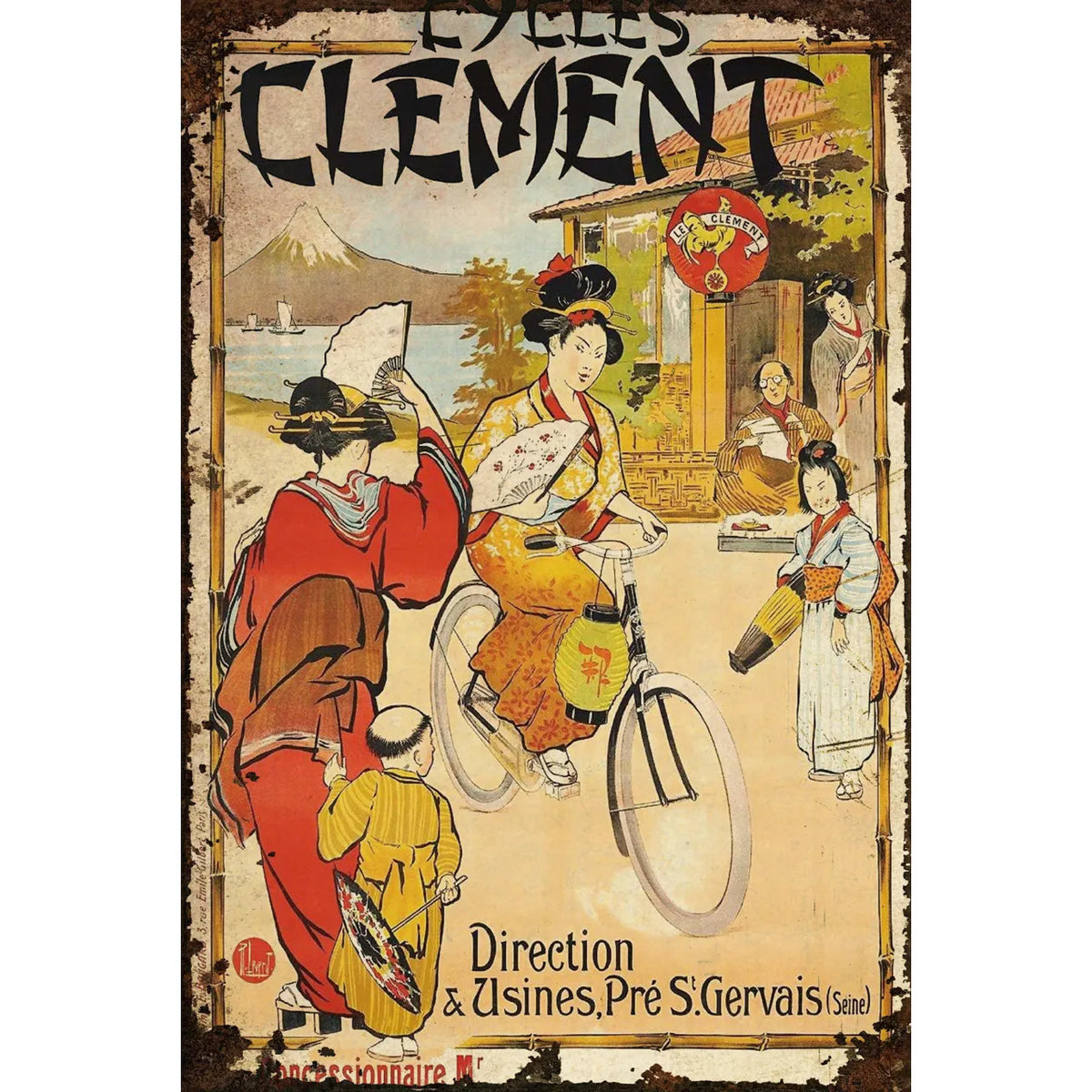 ブリキ看板 自転車 着物 美人画 レトロ ビンテージ インテリア