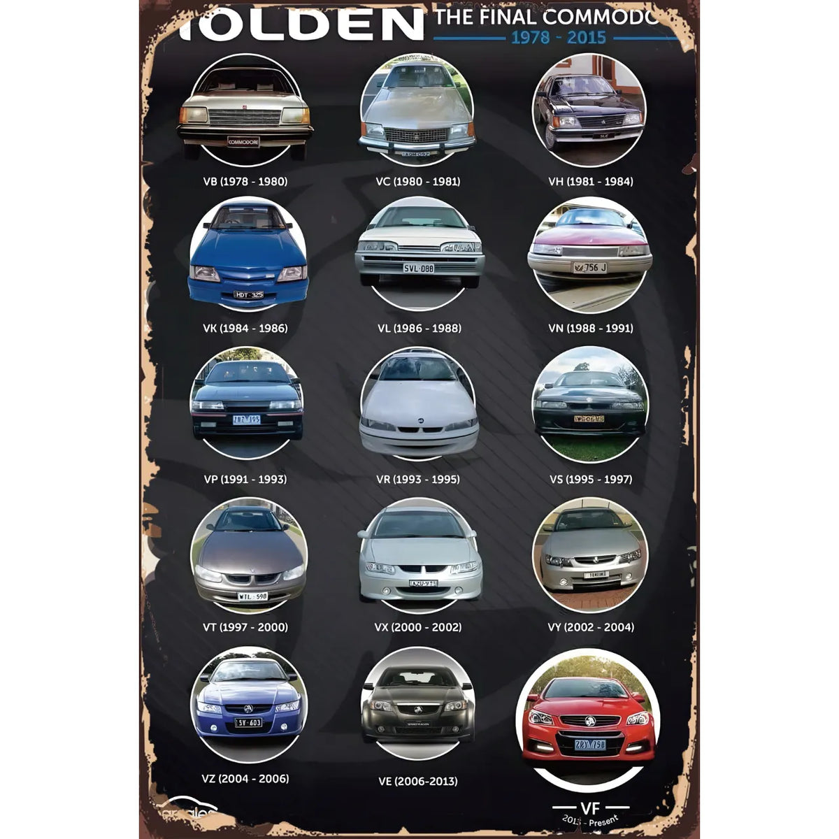 Holden コモドア 車 歴代モデル 縦型 ブリキ看板 ビンテージ インテリア 雑貨
