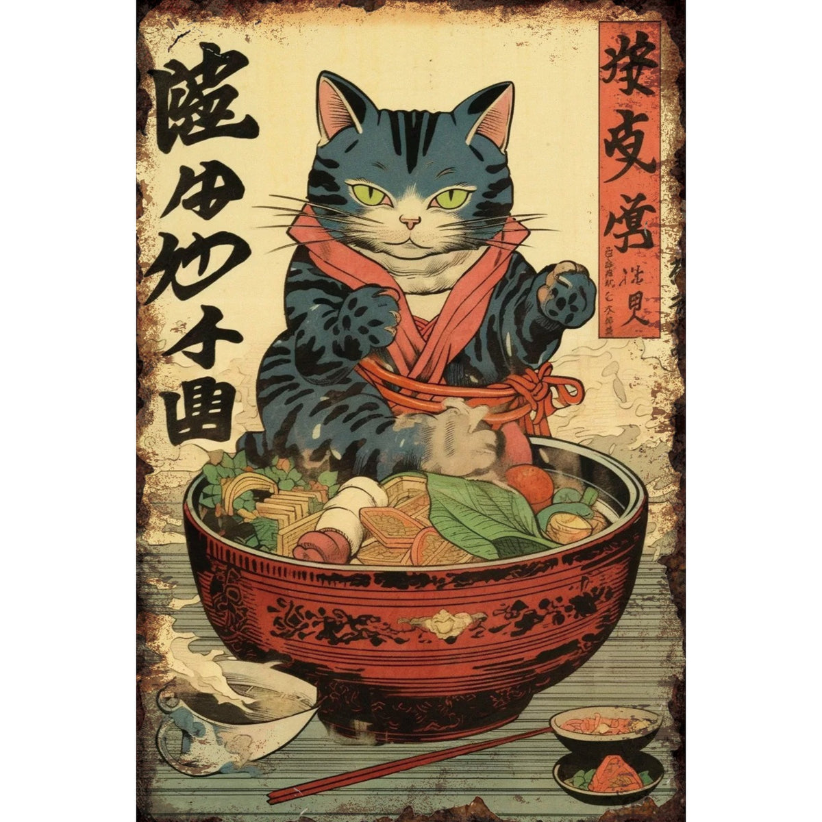 ブリキ看板 猫 鍋 かわいい 和風 浮世絵 レトロ インテリア