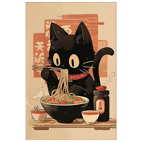 猫 黒猫 ラーメン かわいい 和風 縦型 ブリキ看板 インテリア 雑貨